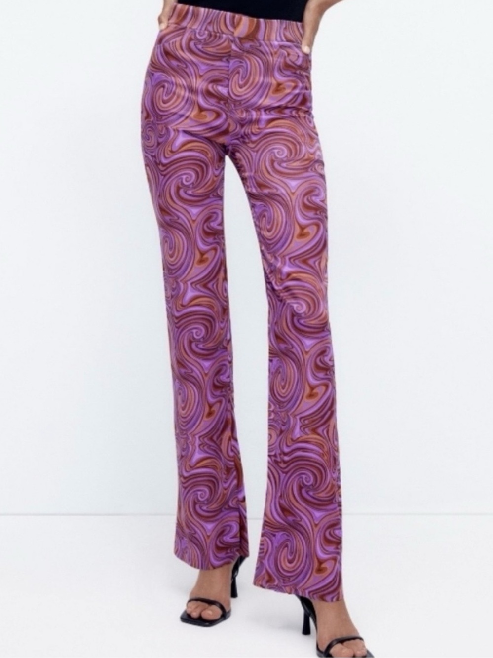 Zara Purple Swirl Print Retro Flare Pants NWT Size S